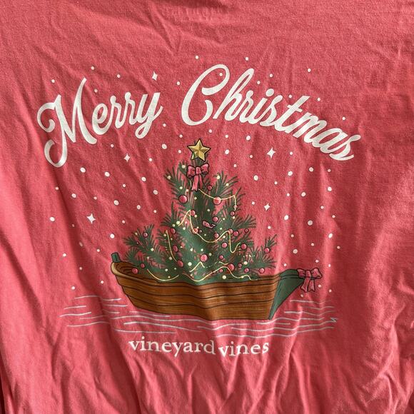Vineyard Vines Merry Christmas Shirt 100% Cotton Salmon Color Size Large 16 - Picture 3 of 6